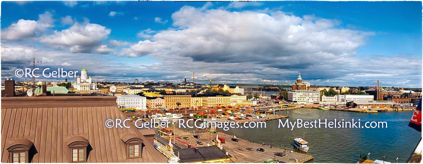 View from Palace Bar Terrace, toward the Market Square & Katajanokka. Photo & pop-up photo &copy; R.C. Candolin-Gelber 1999 - 2011 -
